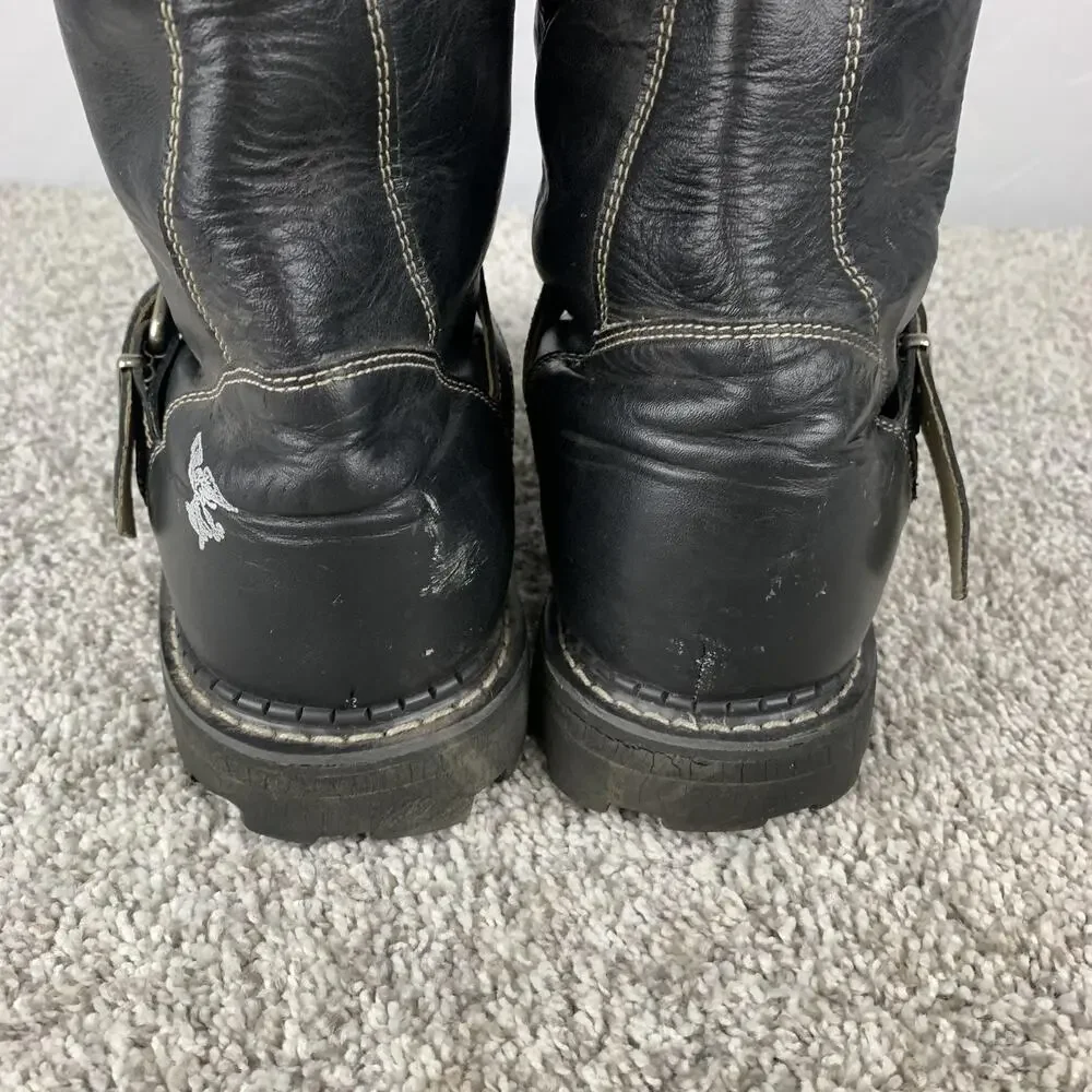 John Fluevog Boots Mens Size 13 Leather Motorcycle Biker Grunge Punk Strap Sole